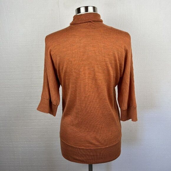 Piazza Sempione Top 10 Womens Orange 3/4 Sleeve Turtleneck Knit Wool Lightweight - Picture 3 of 8